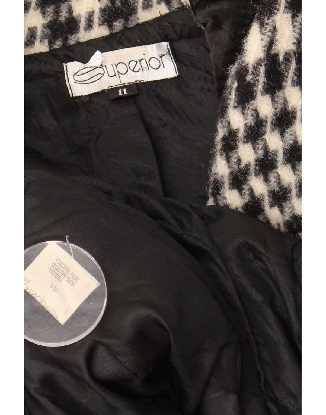 Sobretudo feminino superior UK 18 XL preto Houndstooth acetato