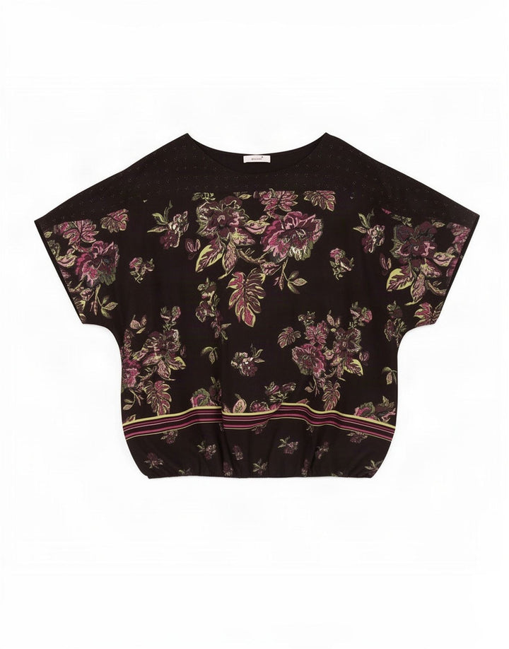 Blusa feminina Marks & Spencer UK 22 3XL poliéster floral preto
