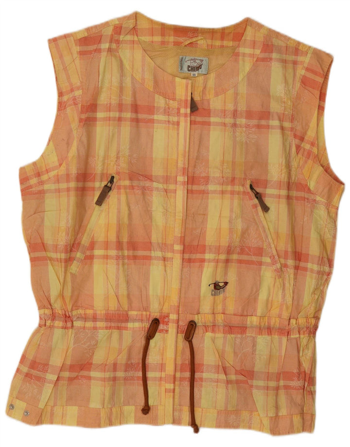 Gilet feminino vintage grande IT 46 grande algodão xadrez amarelo