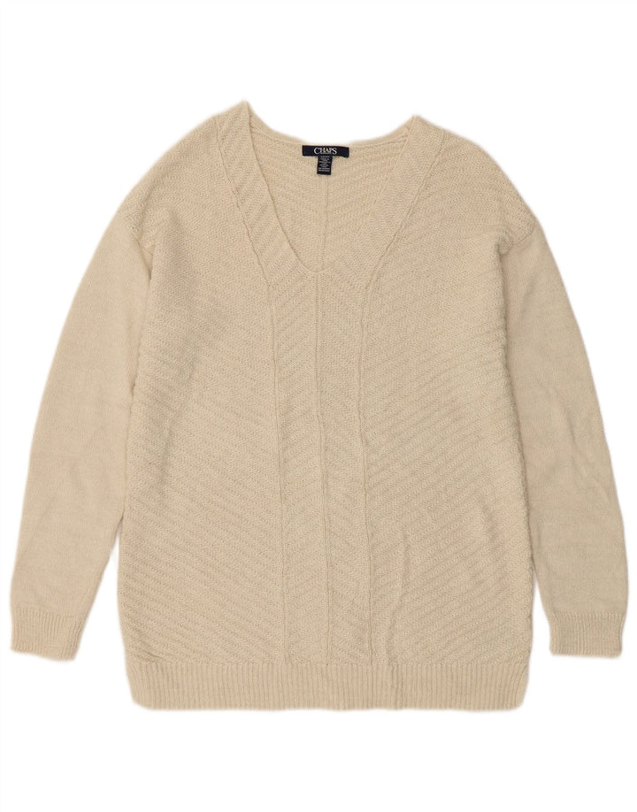 Suéter feminino CHAPS com decote em V Reino Unido 10 pequeno algodão branco