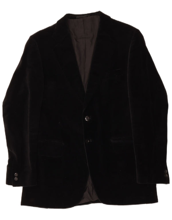 Jaqueta blazer masculina vintage de veludo com 2 botões, algodão preto grande Reino Unido 40