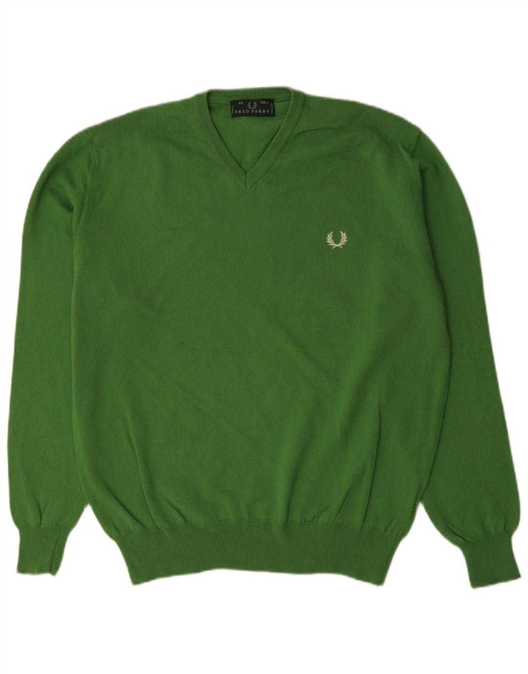 FRED PERRY Suéter masculino com decote em V de lã verde médio