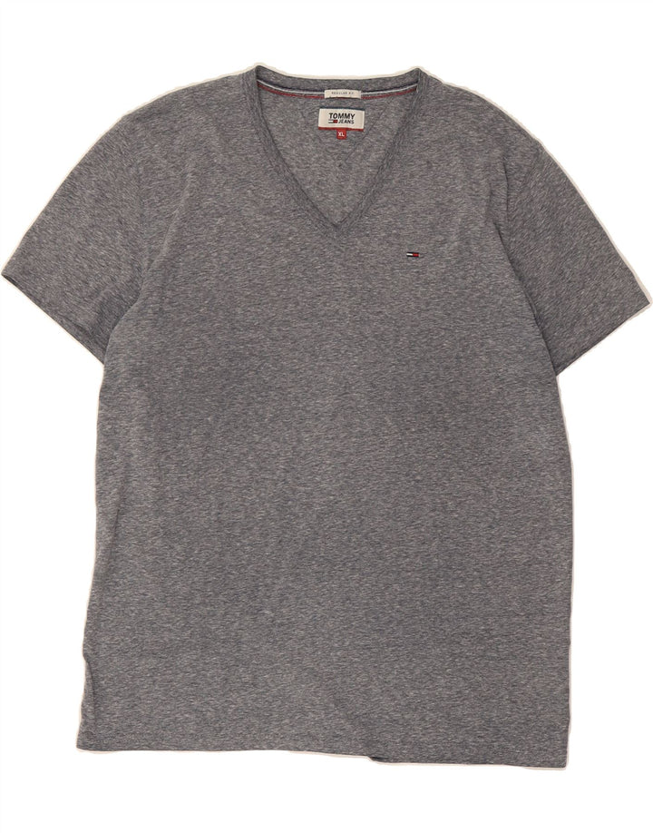 TOMMY HILFIGER Mens Regular Fit T-Shirt Top XL Grey Flecked Cotton Vintage Tommy Hilfiger and Second-Hand Tommy Hilfiger from Messina Hembry 