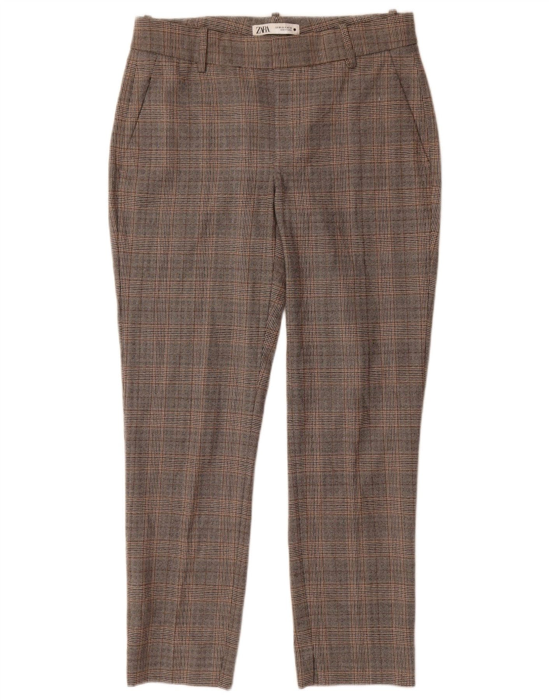 Zara Calça Chino Feminina Slim EU 38 Pequeno W28 L27 Poliéster Xadrez Cinza