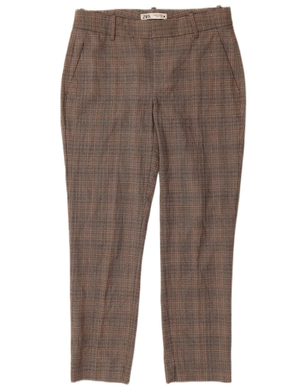 Zara Calça Chino Feminina Slim EU 38 Pequeno W28 L27 Poliéster Xadrez Cinza