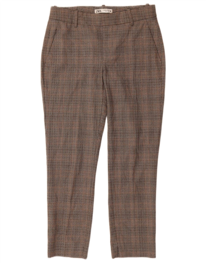 Zara Calça Chino Feminina Slim EU 38 Pequeno W28 L27 Poliéster Xadrez Cinza