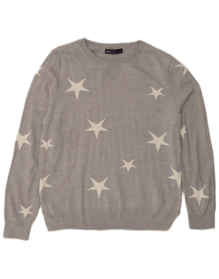 Suéter feminino Marks & Spencer com gola redonda e gráfico Reino Unido 12 cinza médio