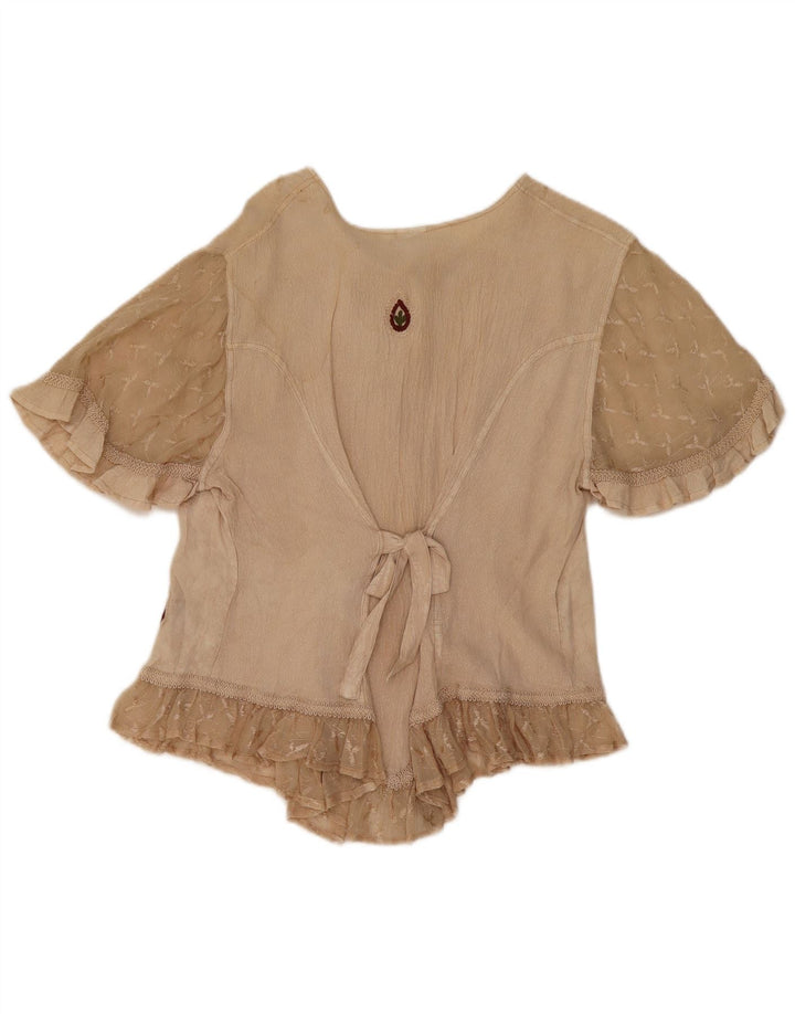 Blusa feminina O.P.C UK 14 viscose floral bege médio