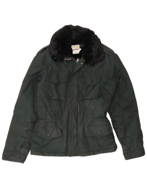 Jaqueta militar masculina Aspesi Reino Unido 38 poliéster Colourblock verde médio