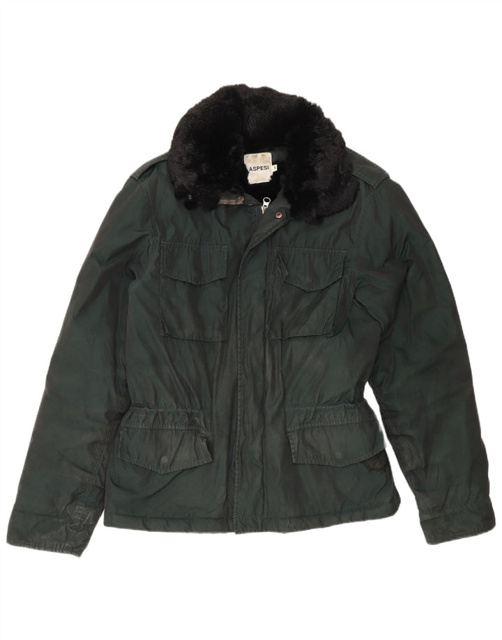 Jaqueta militar masculina Aspesi Reino Unido 38 poliéster Colourblock verde médio