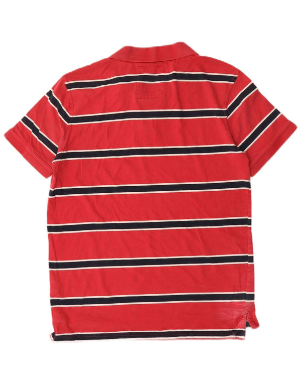 Camisa polo masculina Crew Clothing algodão listrado vermelho médio