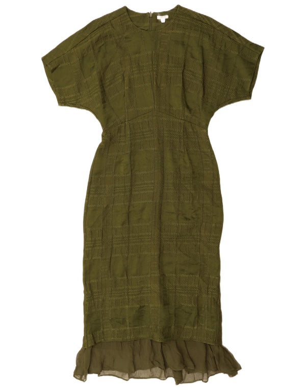 Jigsaw Vestido sereia feminino UK 8 pequeno verde xadrez viscose