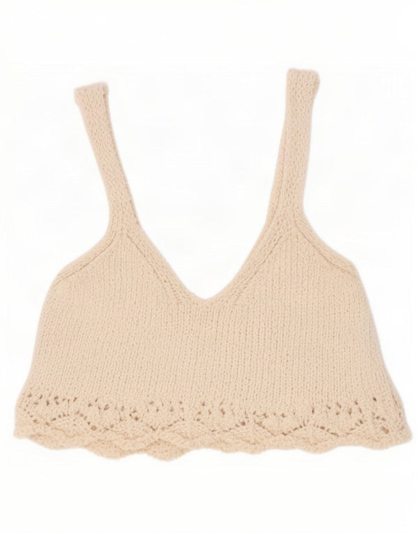 Zara Womens Knit Cami Top UK 8 Pequeno Off White