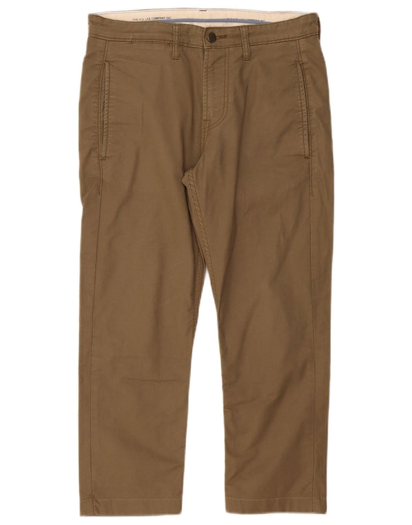 Lee Mens Crop Straight Chino Calças W28 L24 Algodão Cáqui