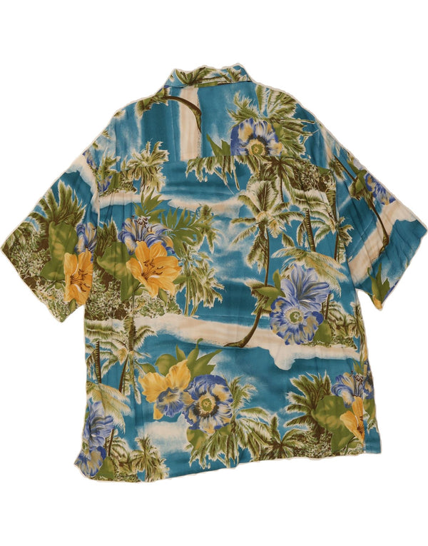 CANDA Camisa masculina gráfica de manga curta XL azul floral viscose havaiana