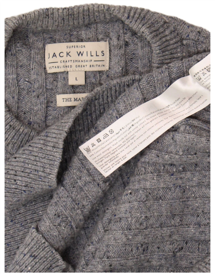 Jack Wills Suéter masculino com gola redonda, grande lã cinza
