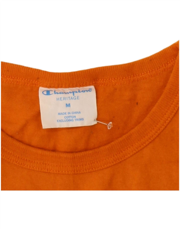CHAMPION Mens Heritage Camiseta Top Médio Algodão Laranja