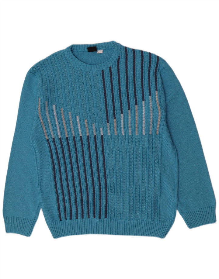 Suéter masculino Gixan com ajuste regular e gola redonda IT 50 listrado azul médio