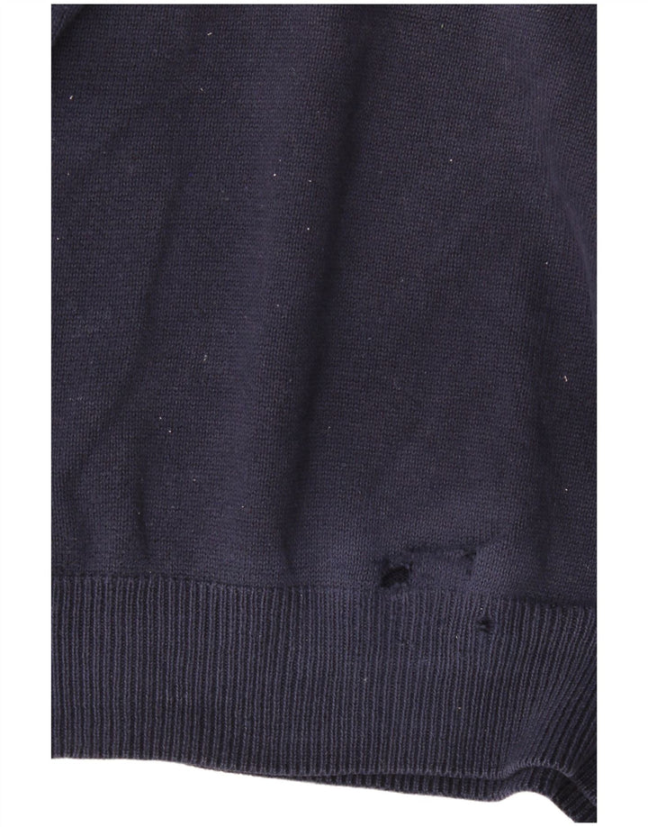Suéter masculino Marks & Spencer com decote em V, algodão azul marinho médio