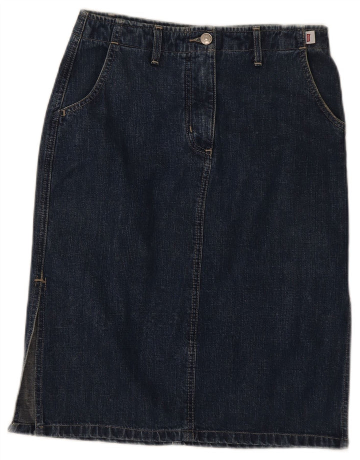 Saia jeans feminina Carrera W28 algodão azul marinho médio