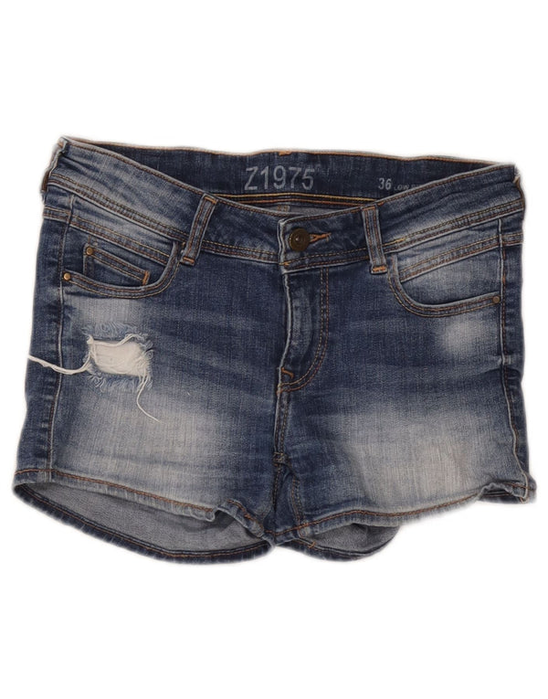 Zara Womens Low Waist Distressed Denim Shorts EU 36 XS W26 Blue