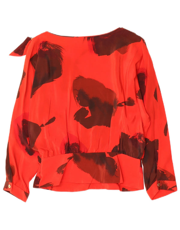 Blusa feminina vintage manga comprida top IT 42 seda floral vermelha média
