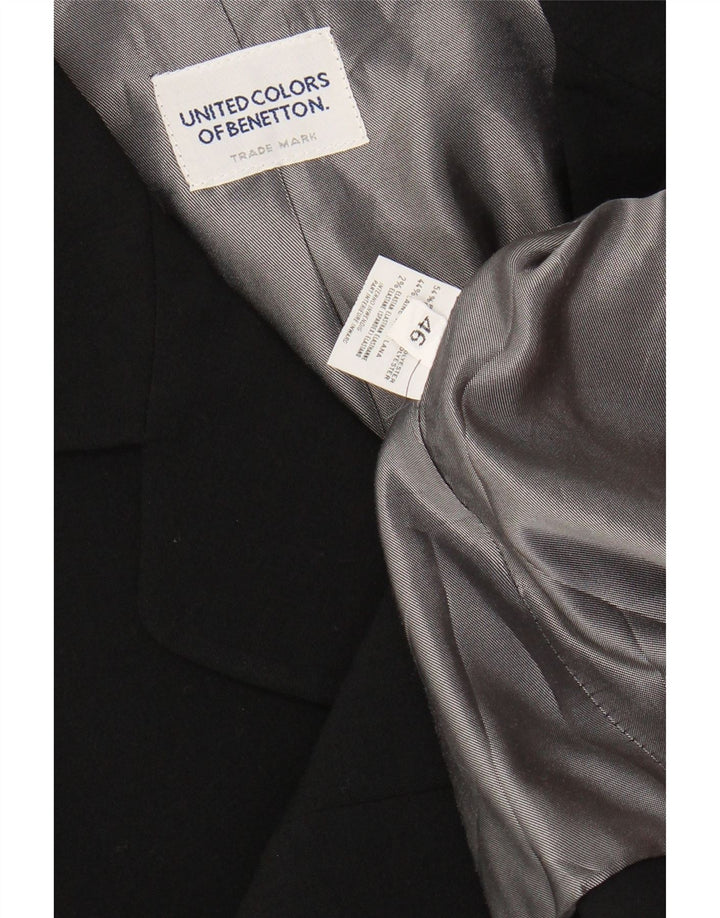 Jaqueta blazer feminina de 3 botões BENETTON IT 46 grande poliéster preto