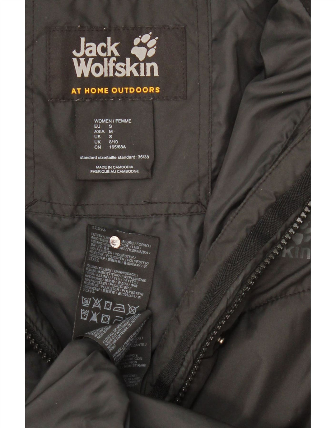 Casaco acolchoado com capuz feminino Jack Wolfskin Reino Unido 8/10 pequeno poliéster preto