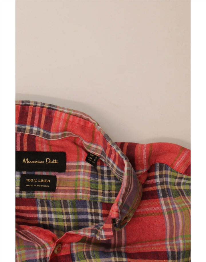 Camisa masculina Massimo Dutti pequena vermelha xadrez linho
