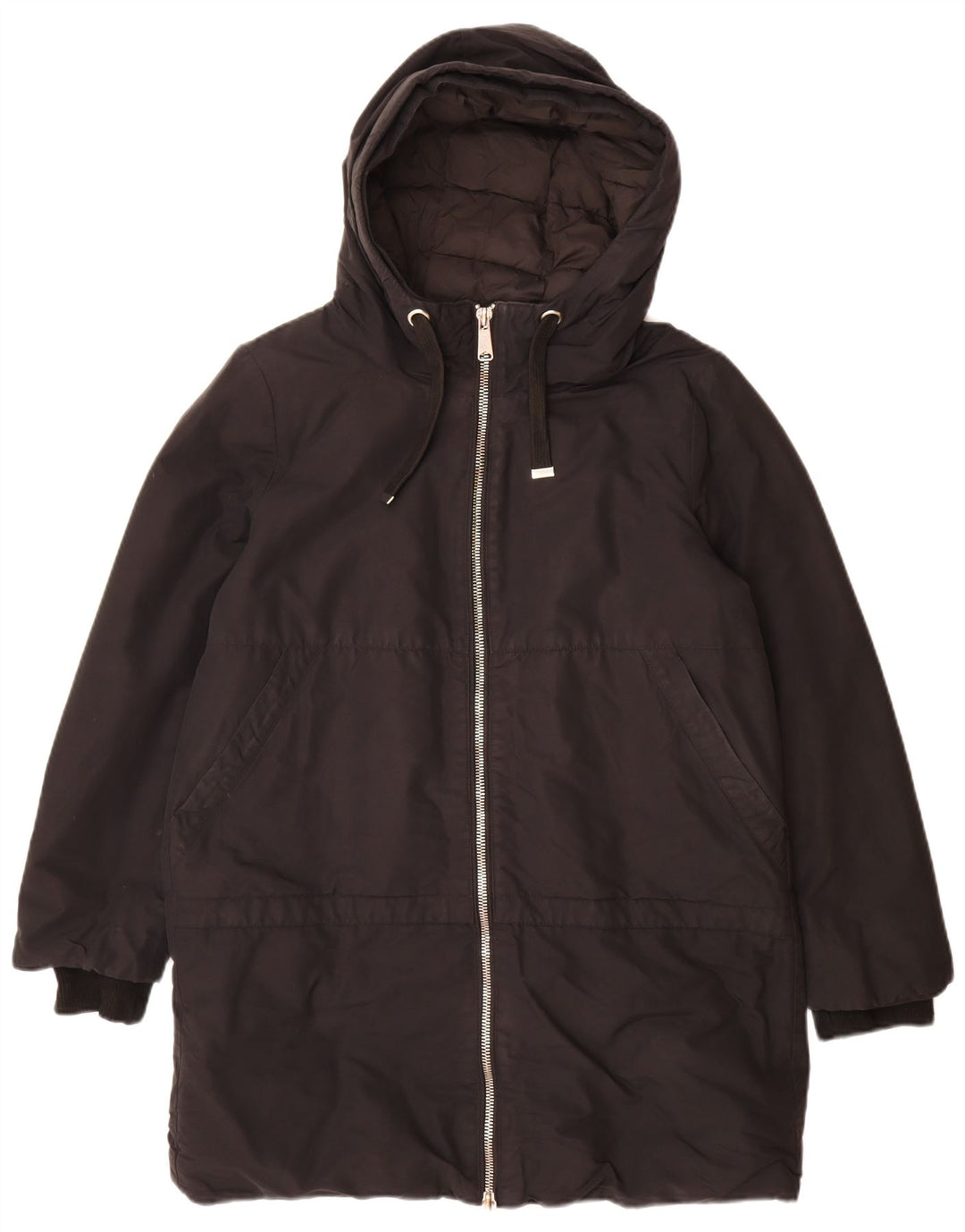 Casaco acolchoado com capuz feminino Zara Reino Unido 16 grande preto