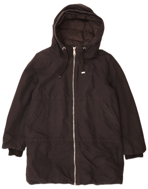 Casaco acolchoado com capuz feminino Zara Reino Unido 16 grande preto