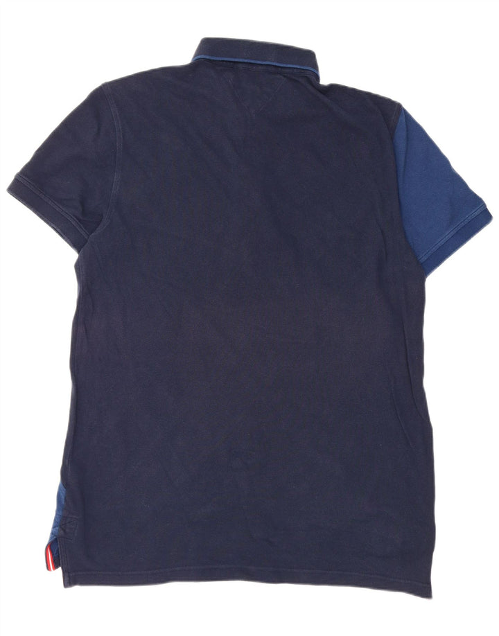 Camisa polo masculina Tommy Hilfiger grande algodão listrado azul marinho