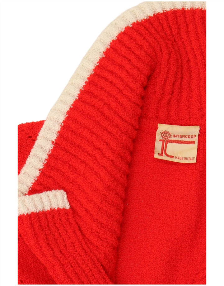 Suéter cardigã feminino vintage sem mangas UK 14 listrado vermelho médio