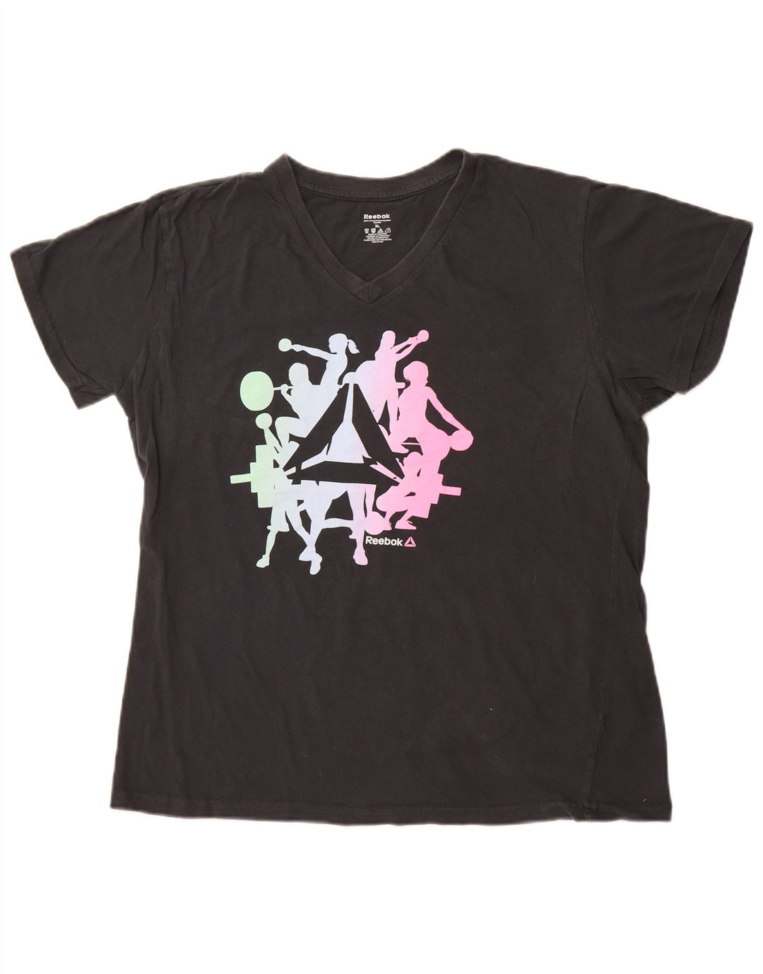 Camiseta feminina gráfica REEBOK UK 18 XL algodão preto