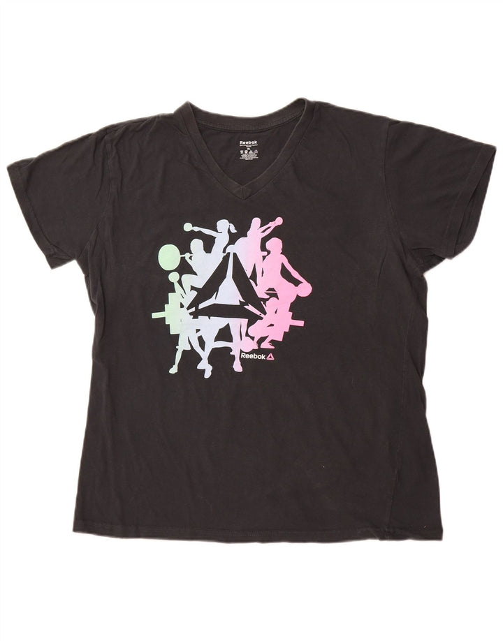 Camiseta feminina gráfica REEBOK UK 18 XL algodão preto