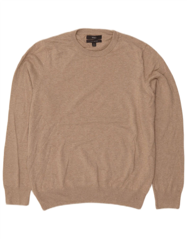 Suéter masculino Marks & Spencer com gola redonda, algodão bege médio