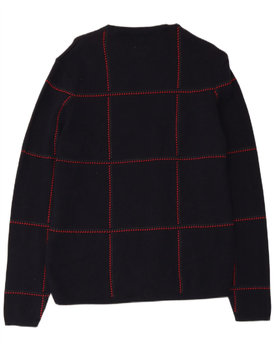 Zara Suéter masculino com gola redonda e algodão xadrez médio azul marinho