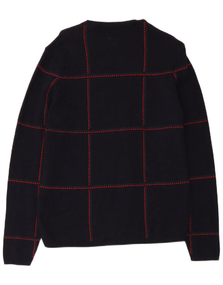 Zara Suéter masculino com gola redonda e algodão xadrez médio azul marinho