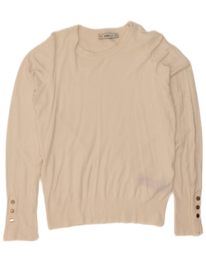 Suéter feminino Zara com gola canoa UK 12 viscose branca média