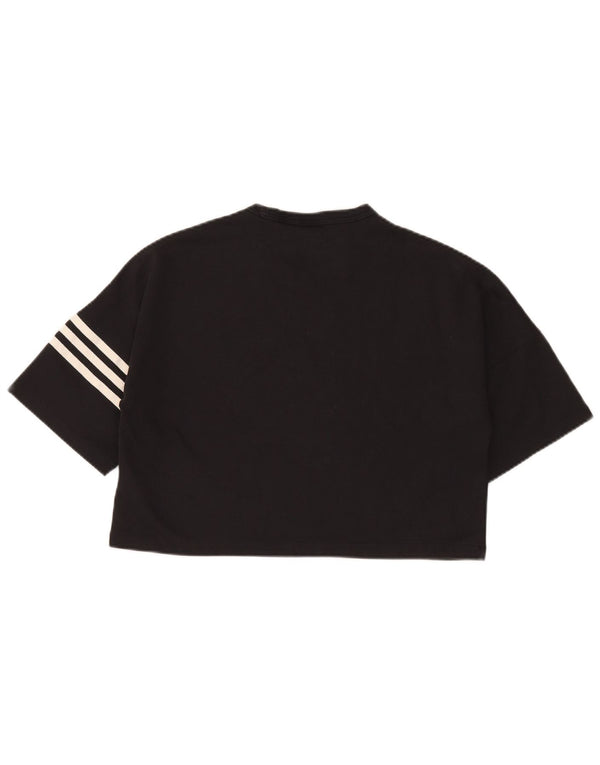 Adidas Womens Crop Oversized T-Shirt Top Reino Unido 8/10 Pequeno Algodão Preto
