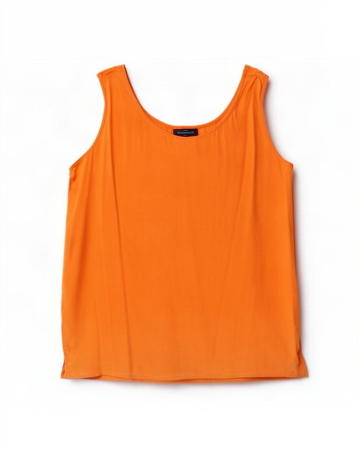 Blusa feminina vintage sem mangas UK 12 seda laranja média
