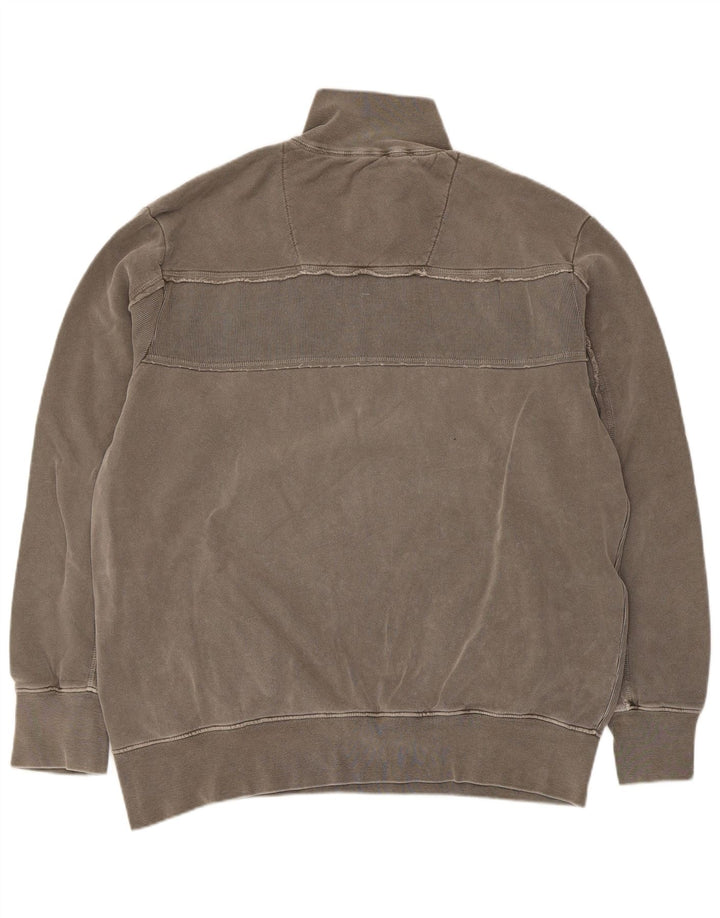Moletom masculino vintage com zíper e gola grande cinza