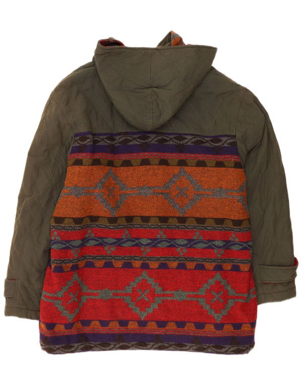 Casaco Duffle feminino vintage com capuz UK 20 2XL Khaki Fair Isle