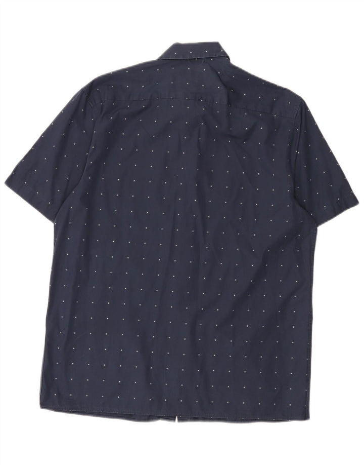 Camisa masculina de manga curta Ted Baker tamanho 3 algodão geométrico azul marinho médio