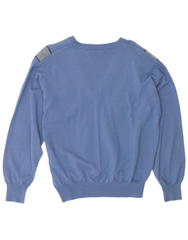 Suéter feminino vintage grande com decote em V UK 18 XL azul colorblock