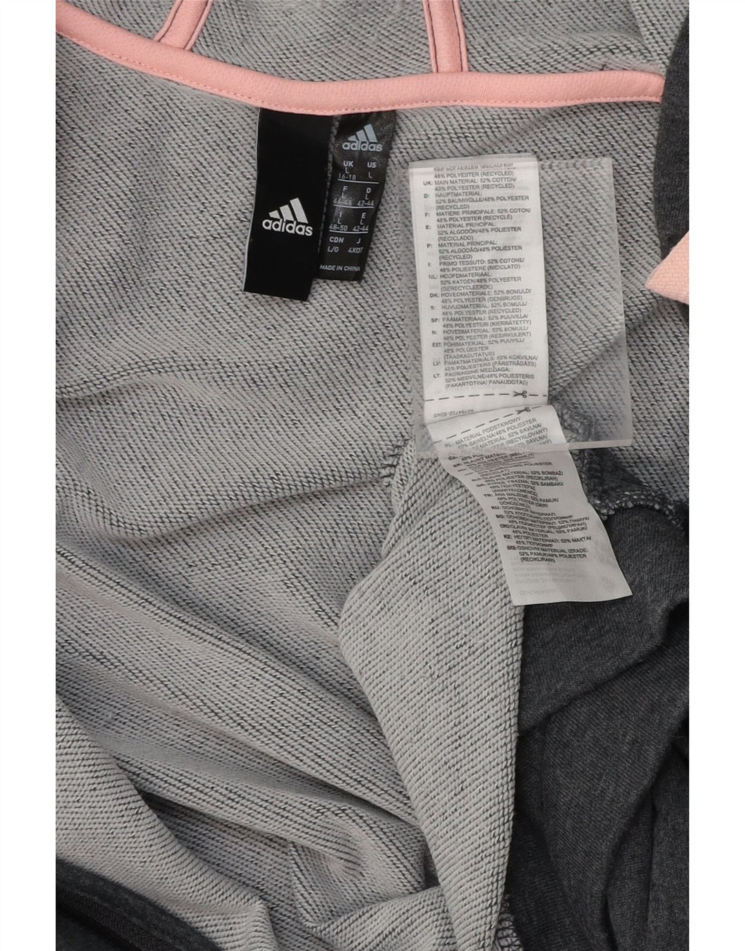 ADIDAS Womens Zip Hoodie Sweater UK 16/18 Large Grey Cotton Vintage Adidas and Second-Hand Adidas from Messina Hembry 