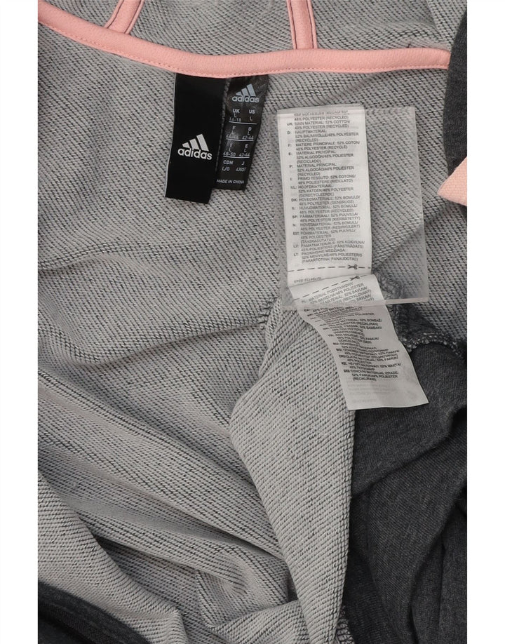 ADIDAS Womens Zip Hoodie Sweater UK 16/18 Large Grey Cotton Vintage Adidas and Second-Hand Adidas from Messina Hembry 