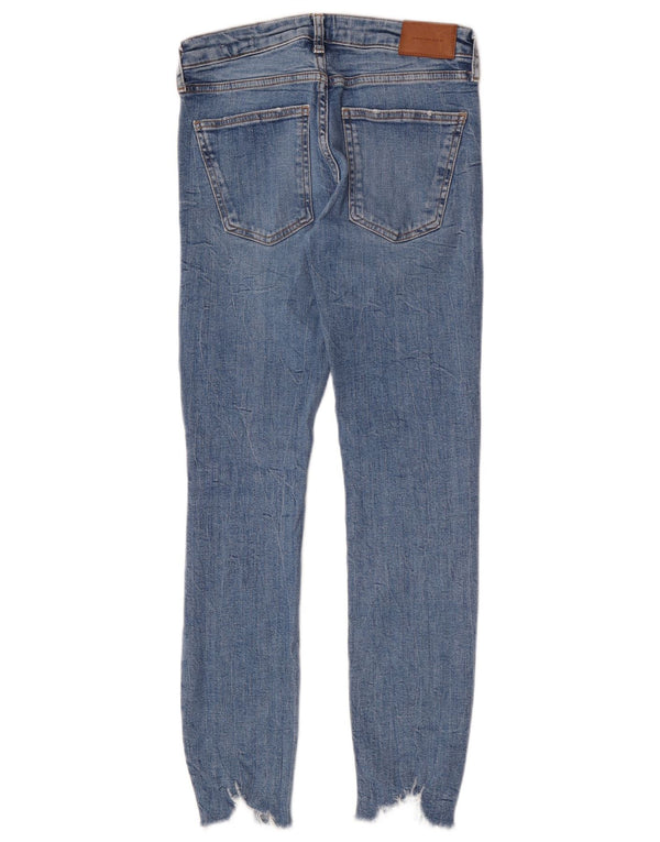 Zara Jeans skinny feminino desgastado UE 38 pequeno W28 L28 azul