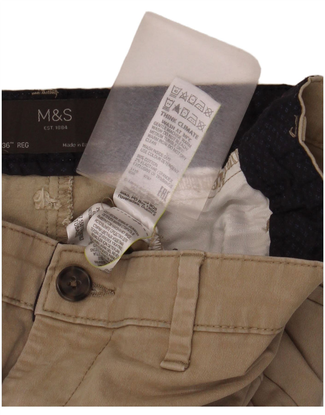 Shorts chino masculino Marks & Spencer W36 grande algodão bege