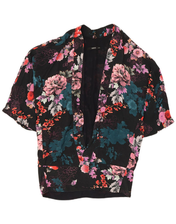 Cardigan feminino oversized Oasis UK 8 pequeno preto floral viscose